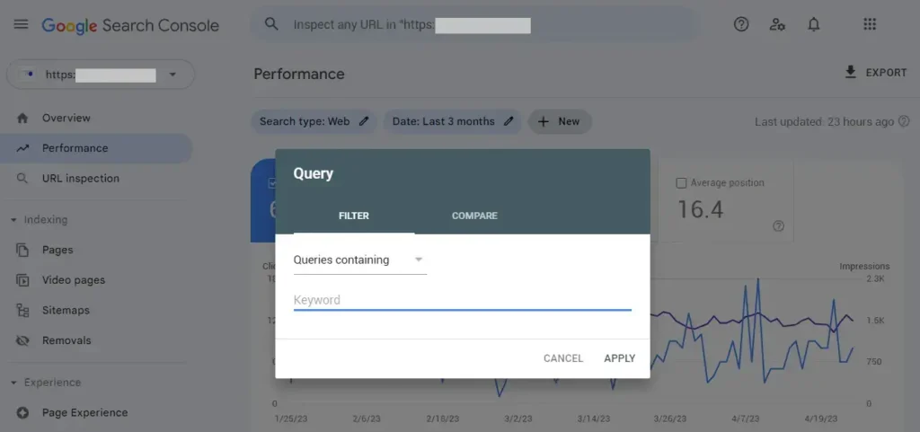 Using the query filter in Google Search Console to find out branded traffic